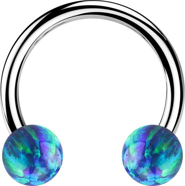 Star Piercing Micro Circular Barbell silber mit zwei Kugeln Opal blau (ohne Messing, Chirurgenstahl 316L)
