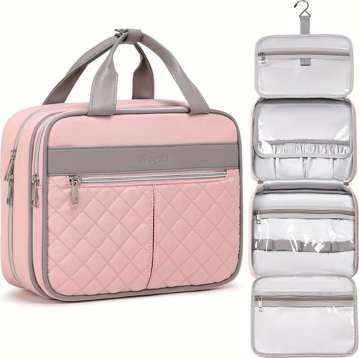 Immagine prodotto Only-Bags.Store Borsa per cosmetici in tela a più strati, adatta per i viaggi, con motivo a righe
