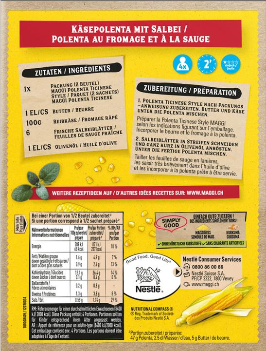 Nutritional values and ingredients Maggi Polenta Ticinese-Style (188 g)