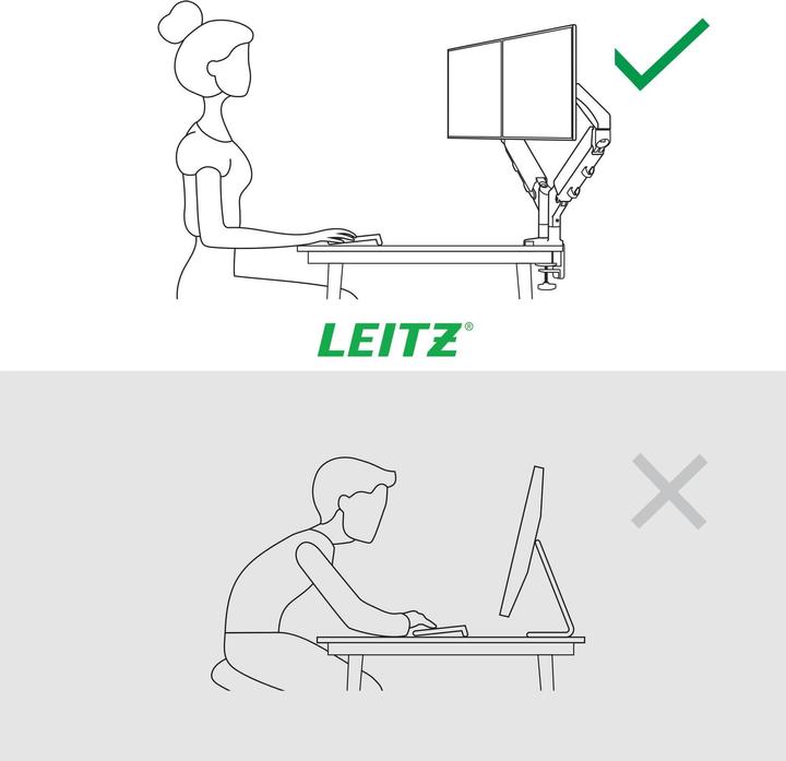 Productafbeelding Leitz Schermsteun 2 monitoren fluweelgrijs (Tabel, 32")