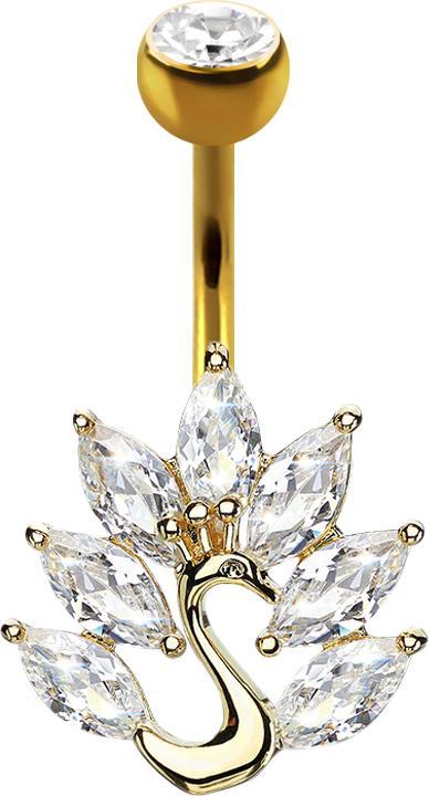 Immagine prodotto Star Piercing Banana placcata oro 14k con pavone in cristallo a sfera in argento (Ottone, Acciaio chirurgico 316L)