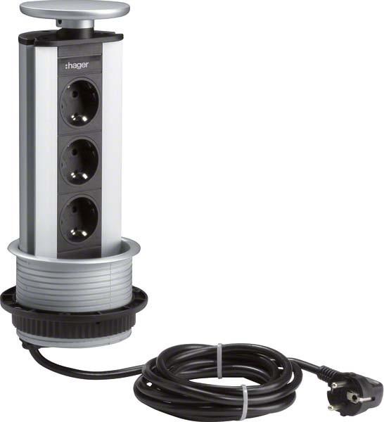 Actual product image Hager TEH G7043 LAN Built-in connection unit Table mounting 3 Schuko