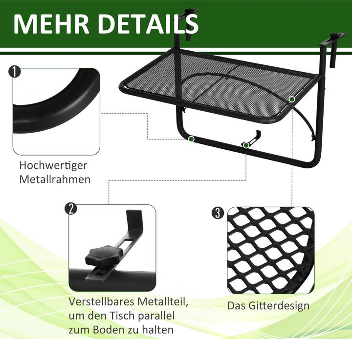 Immagine prodotto Outsunny Tavolo pensile da balcone regolabile in altezza (60 cm)