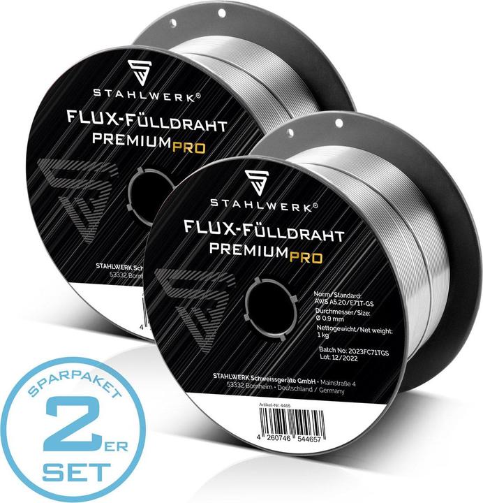 Produktbild Stahlwerk Schweissdraht MIG MAG Premium Fülldraht E71T-GS Ø 0,9 mm 0,9 kg 2er Set