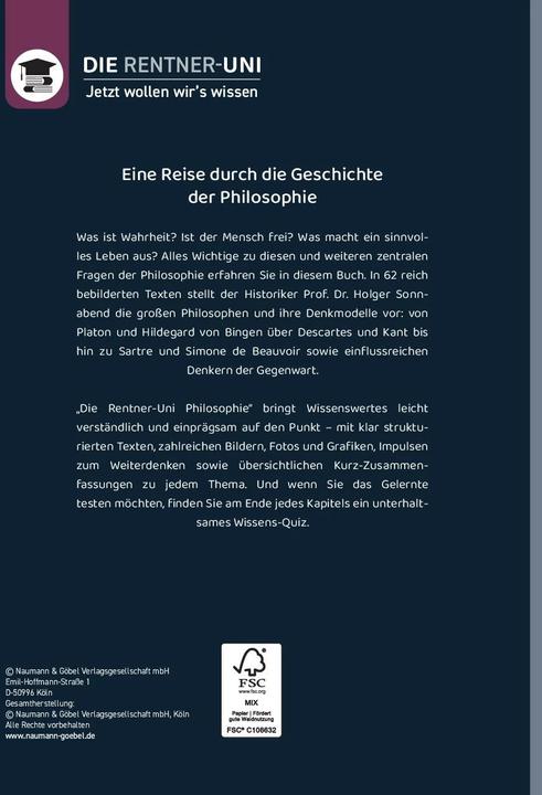 Immagine prodotto Die Rentner-Uni - Philosophie (Tedesco, Sabato, Holger (Prof.Dr.), 2024)