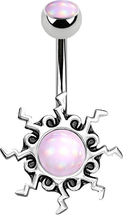 Image du produit Star Piercing Banane argent Soleil avec pierre époxy rose (Laiton, Acier chirurgical 316L)