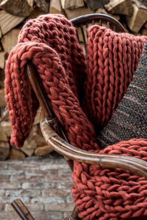 Image du produit J-Line Couverture en grosse maille COZY 127x152 cm - Bordeaux (127 x 152 cm)