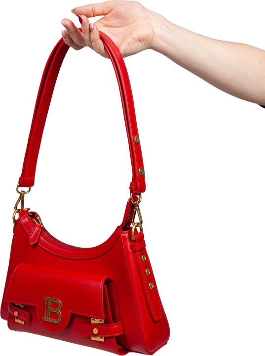 Actual product image Balmain b-buzz hobo leather shoulder bag red color