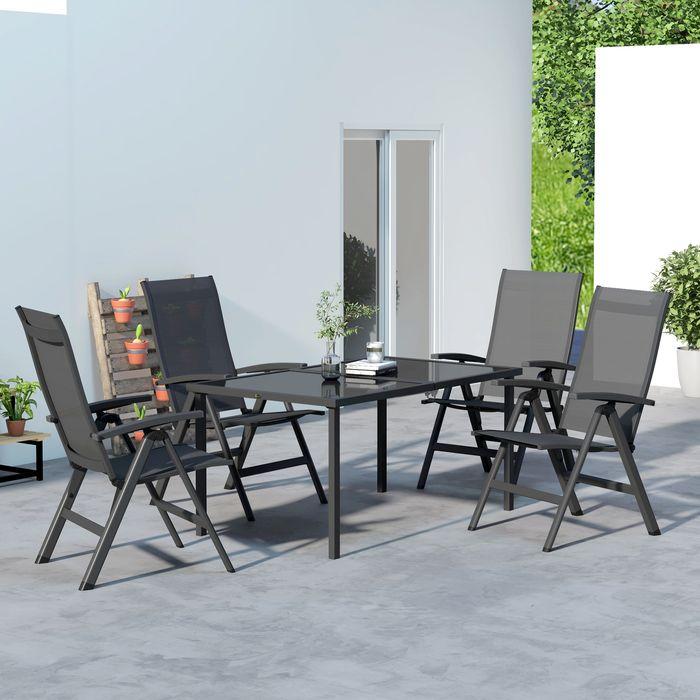 Produktbild Swisshandel24 5 tlg. Gartenmöbel-Set, Sitzgarnitur inkl. 1 Esstisch, 4 klappbare Stühlen, Balkonmöbel-Set, Mesh, S (150 cm)