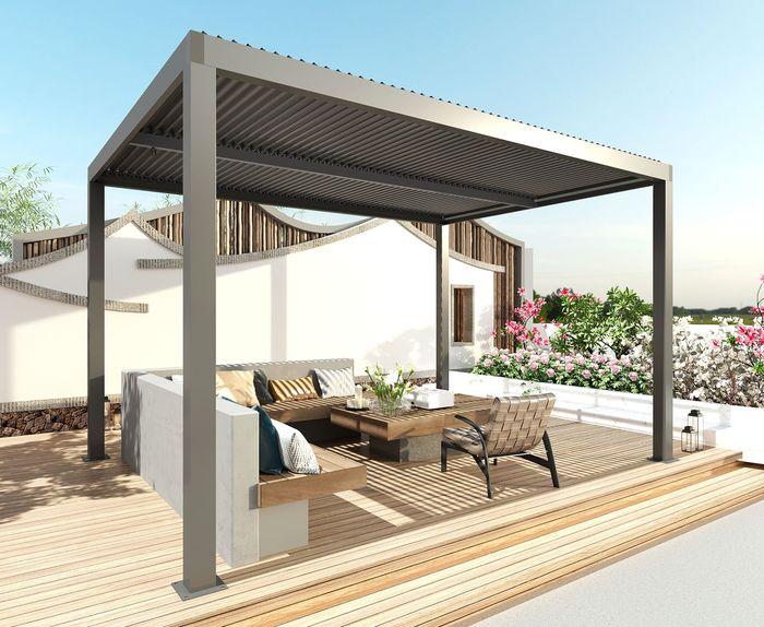 Produktbild Mendler Pergola HWC-L46, 11cm-Aluminium-Gestell, Regenrinne sturmfest, 3x3m, anthrazit (300 cm, 300 cm)
