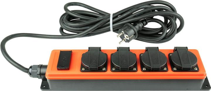 Actual product image Kabelmeister Outdoor socket strip, 4 earthing contact sockets (IP54/IP20), 2x USB-A socket, orange/ (4 x, CEE 7/3, 5 m)