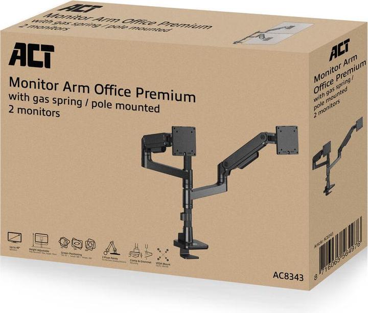 Image du produit Bras double écran office premium, avec vérin à gaz, monté sur pied (Tables, 49")