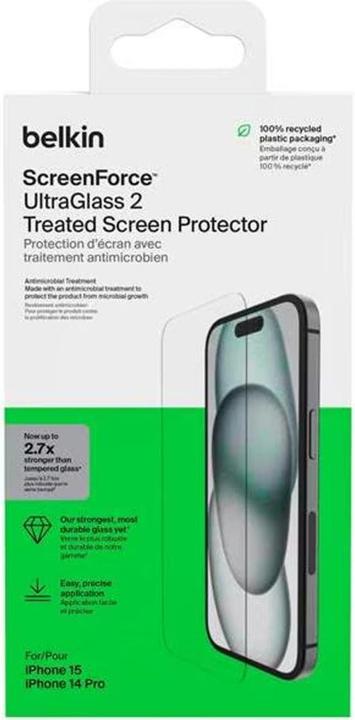 Immagine prodotto Belkin ScreenForce Pro UltraGlass2 (1 Pezzo/i, Apple iPhone 14 Pro, Apple iPhone 15)