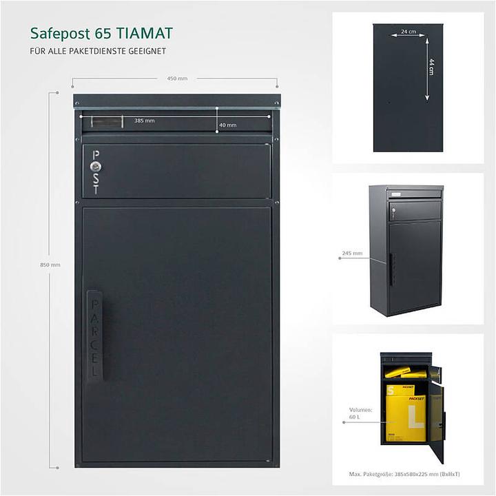 Produktbild SafePost 65 TIAMAT Paketbox silber/anth. + 8 Schl.
