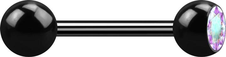 Image du produit Star Piercing Barbell noir avec boule et boule de cristal multicolore (sans laiton, Acier chirurgical 316L)