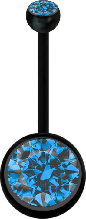Produktbild Star Piercing Banane Schwangerschaft schwarz mit zwei Kugeln Kristall gross hellblau (Bioflex, ohne Messing)