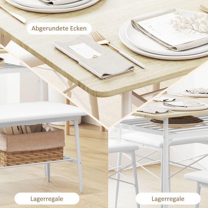 Produktbild Swisshandel24 Essgruppe 4er-Set, Esstisch mit Bank und 2 Stühlen, Küchentisch-Set mit Ablage (110 x 70 x 75 cm)