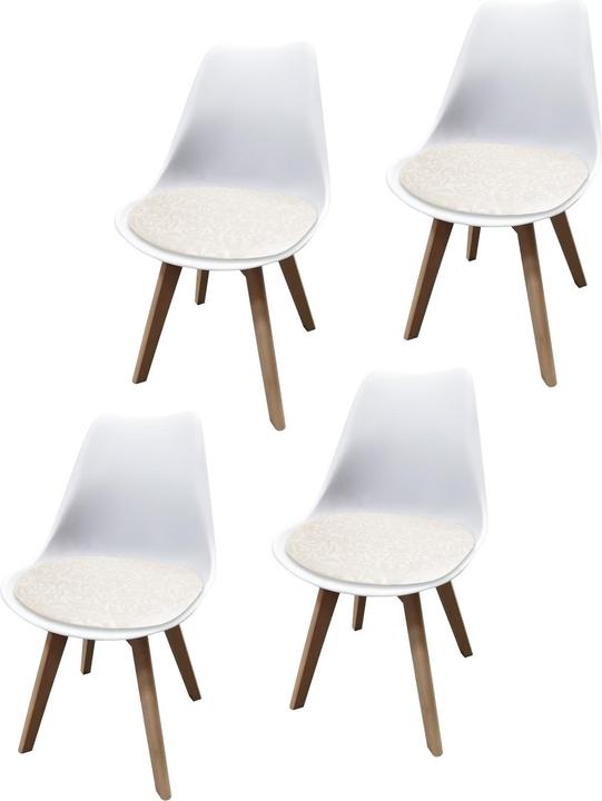 HTI-Living Esszimmerstuhl 4er Set Weiss mit Kunstledersitz Atlanta Creme mit Ornament