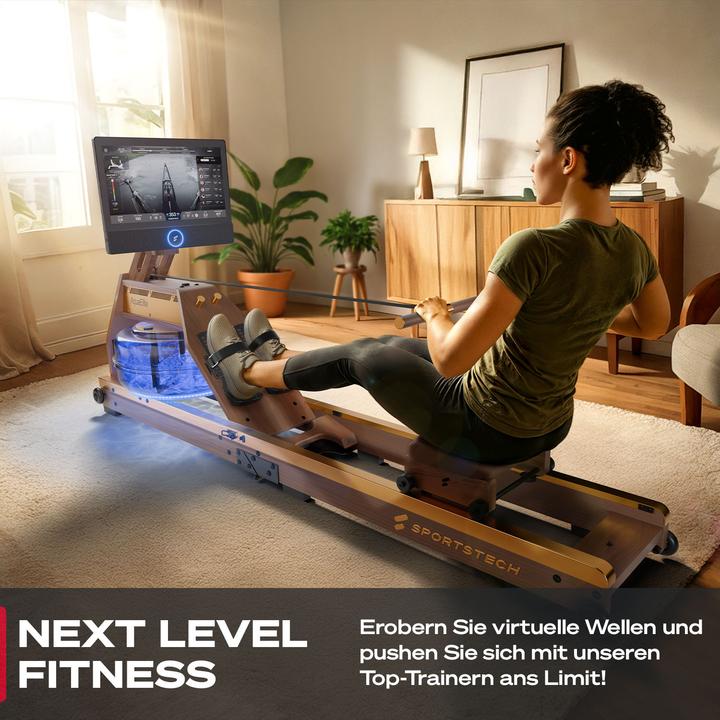 Actual product image (Set-A) Sportstech Rudergerät AquaElite Walnut