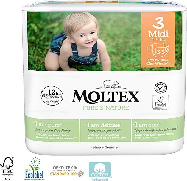 Actual product image Moltex Öko Eco diapers, Midi (4-9 kg) (Size 1, 33 Piece)