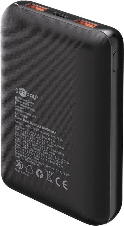 Immagine prodotto Goobay Powerbank compatto da 20.000 mAh (20 mAh, 22.50 W, 77 Wh)
