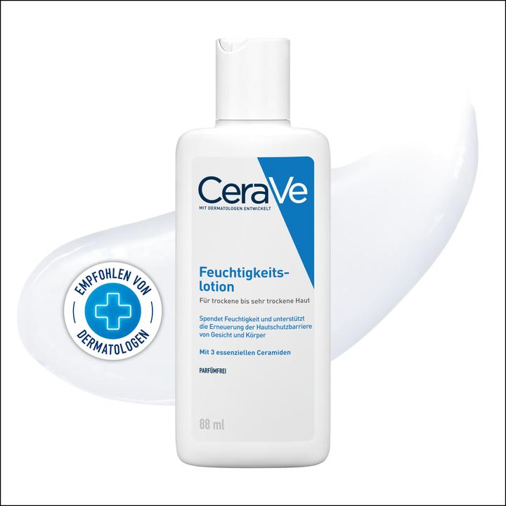 Produktbild CeraVe Feuchtigkeitslotion: Körperlotion für trockene bis sehr trockene Haut für Gesicht und Körper (Körpercreme, 88 ml)
