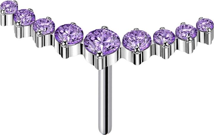 Star Piercing Threadless gebogen silber neun runde Kristalle violett (ohne Messing, Titan G23)