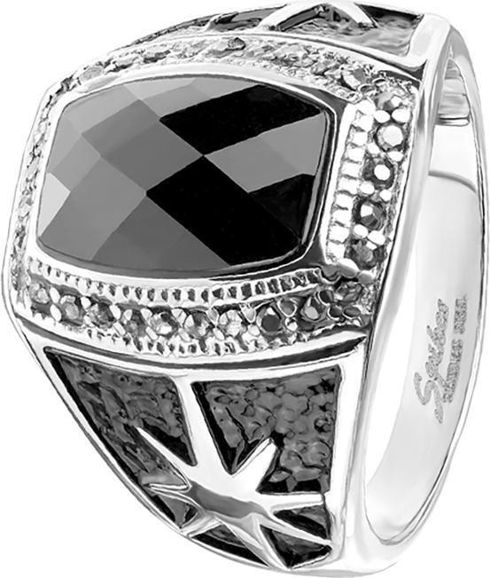 Image du produit Star Piercing Bague argent pierre noire à facettes avec sunburst (60, Argent 925)