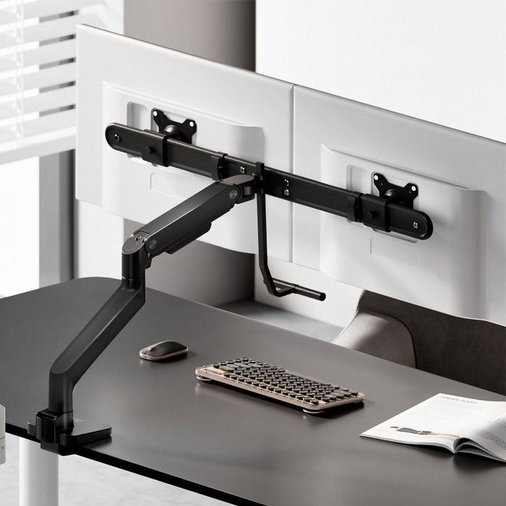 Actual product image Dual monitor arm office premium, with gas spring, crossbar (32")