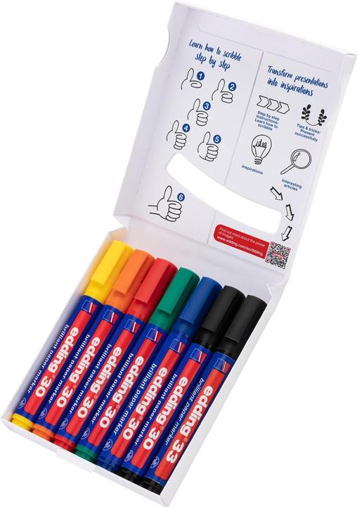 Immagine prodotto Edding Pennarello per lavagna a fogli mobili (Verde, Rosso, Giallo, Nero, Arancia, Blu, 3 mm, 7 x)