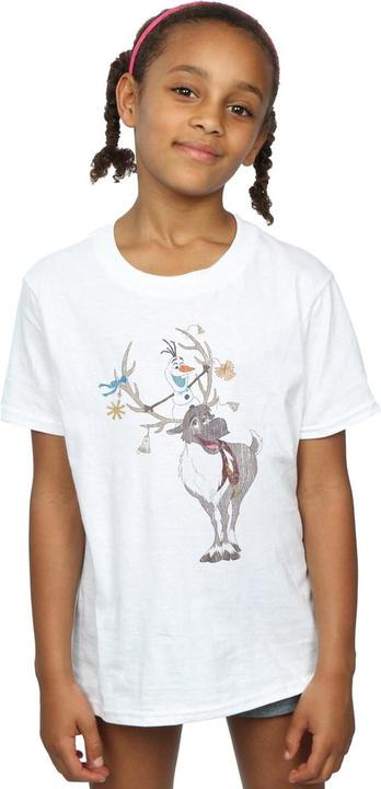 Actual product image Disney Girls Frozen Sven And Olaf Christmas Ornaments Cotton T-Shirt (116)