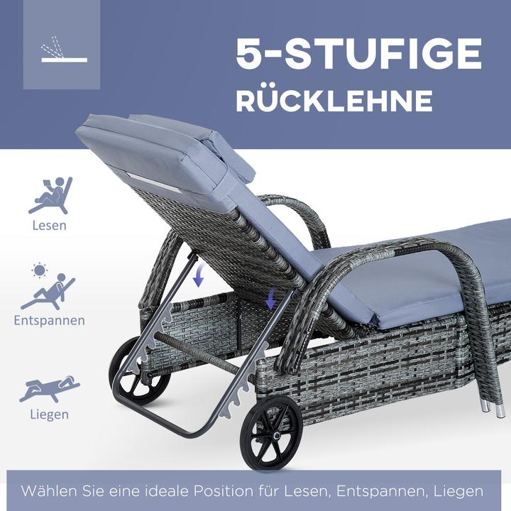 Image du produit Outsunny Chaise longue de jardin en rotin en set de 3 pièces (200 cm)