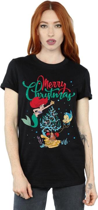 Actual product image Disney Womens/Ladies Princess Ariel Merry Christmas Cotton Boyfriend T-Shirt (XXL)