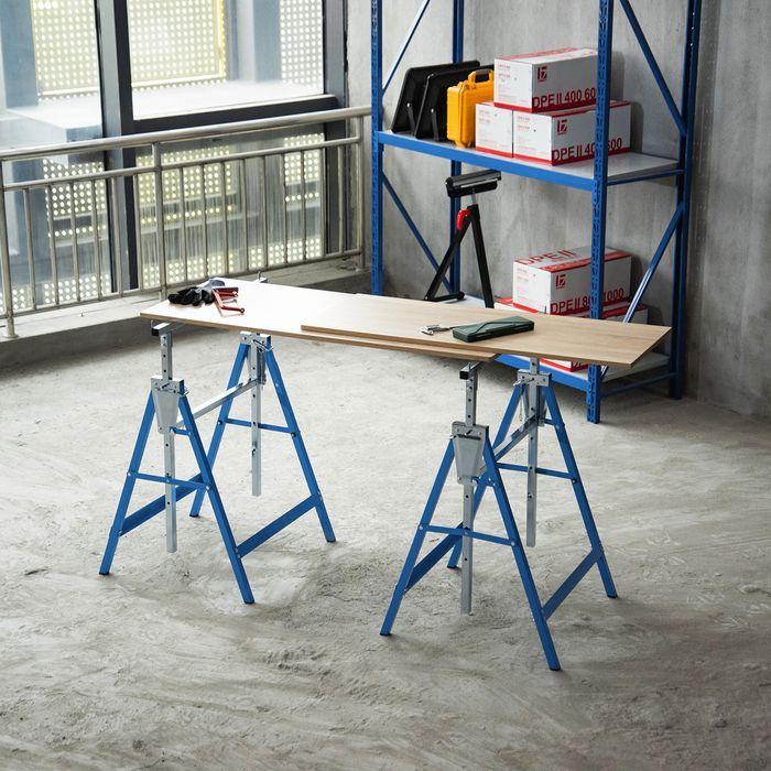 Immagine prodotto Swisshandel24 2 x cavalletto da ponteggio pieghevole regolabile in altezza fino a 200 kg acciaio blu 68 x 58 x (58 cm, 68 cm)