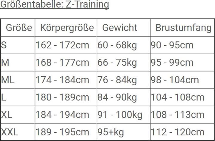 Nährwerte und Zutaten Zaosu Men's Wetsuit Z-Training Backzip (3/2 mm, S)