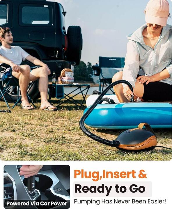 Actual product image Outdoor Master The Dolphin 20PSI High Pressure SUP Pump Electric, 12V DC Car Connector Air Pump