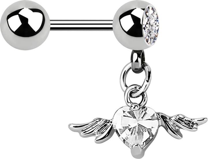 Produktbild Star Piercing Micro Barbell mit Kugel und Anhänger Flügel Kristallherz silber (ohne Messing, Chirurgenstahl 316L)