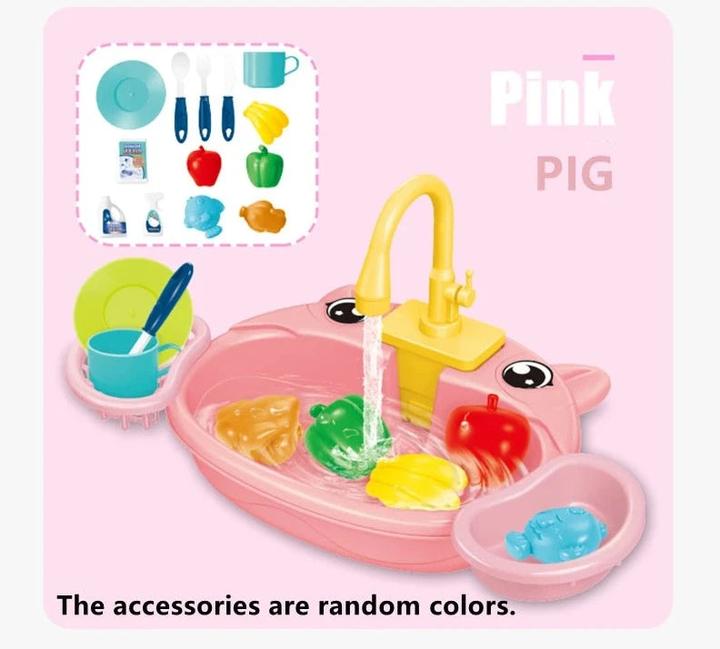 Actual product image Activity Board Playhouse Cartoon Simulation Kitchen Dishwashing Table Electric Tap Cycle of Water