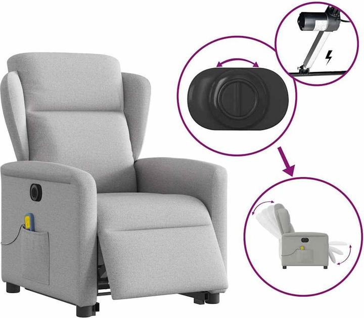 Immagine prodotto VidaXL Poltrona massaggiante con ausilio per la posizione eretta elettrica in tessuto grigio nuvola