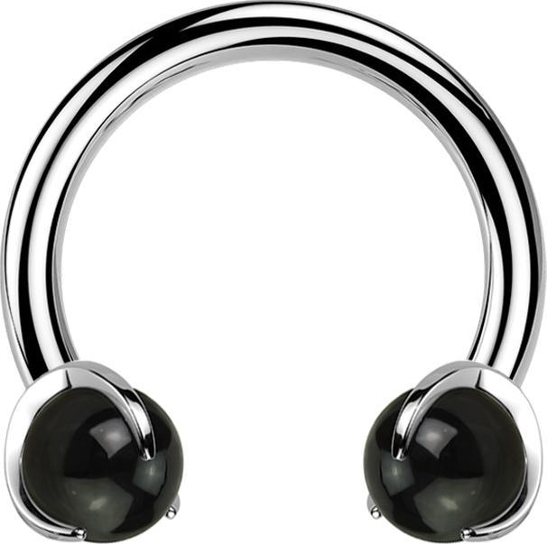 Produktbild Star Piercing Micro Circular Barbell Innengewinde silber mit zwei Kugeln Onyx Stein gefasst (Mineralisch, ohne Messing, Titan G23)