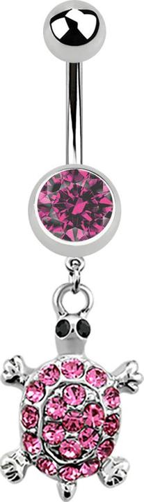 Produktbild Star Piercing Banane silber mit Anhänger Schildkröte und Kristall pink (Chirurgenstahl 316L, ohne Messing)