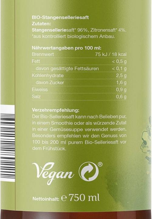 Nutritional values and ingredients Effective Nature Organic celery juice
