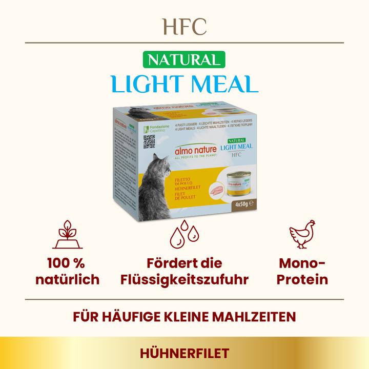 Produktbild Almo Nature HFC Light Meal Natural, Nassfutter mit Poulet für Katzen (4x50g) (Adult, 4 Stk., 200 g)