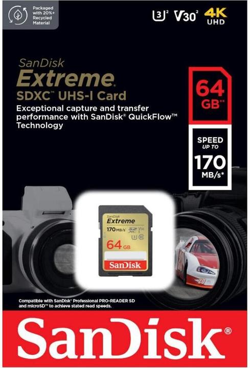 Actual product image SanDisk Extreme (64 GB, SDXC, U3, UHS-I)