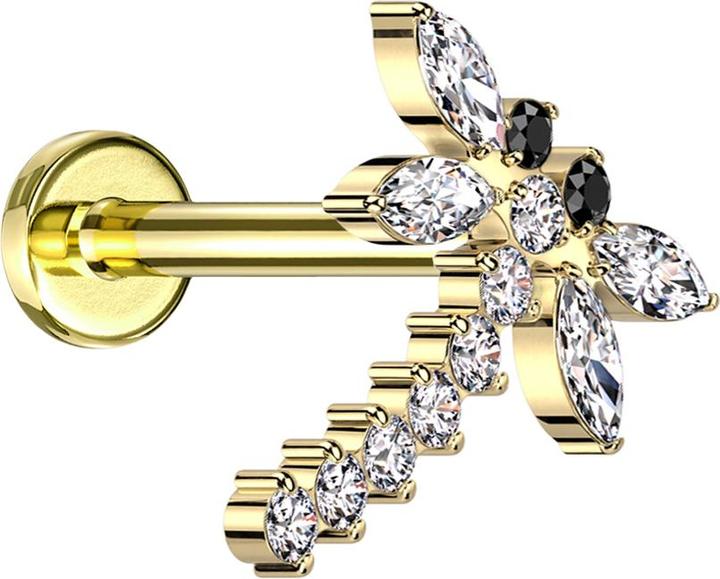Immagine prodotto Star Piercing Micro labret filo interno placcato oro libellula cristalli placcati oro argento (senza ottone, Titanio G23)