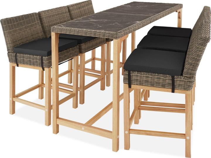 Produktbild tectake Rattan Bartisch Lovas mit 6 Stühlen Latina (161 cm)