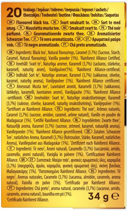 Nutritional values and ingredients Lipton Black Tea "Vanilla & Caramel" (34 g)