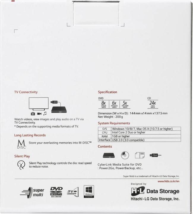Actual product image LG H.L Data Storage Ultra Slim portable DVD burner GP60NS60 Interface USB 2.0, DVD±R (DVD drive)