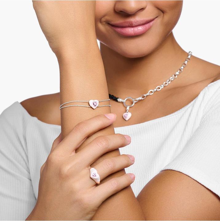 Immagine prodotto Thomas Sabo Bracciale cuore con pietra rosa, argento (19 cm, Argento 925, Smalto)