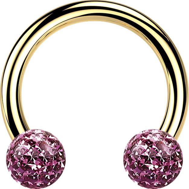 Star Piercing Micro Circular Barbell vergoldet mit zwei Kristall Kugeln hellviolett Epoxy Schutzschicht (Titan G23, ohne Messing)